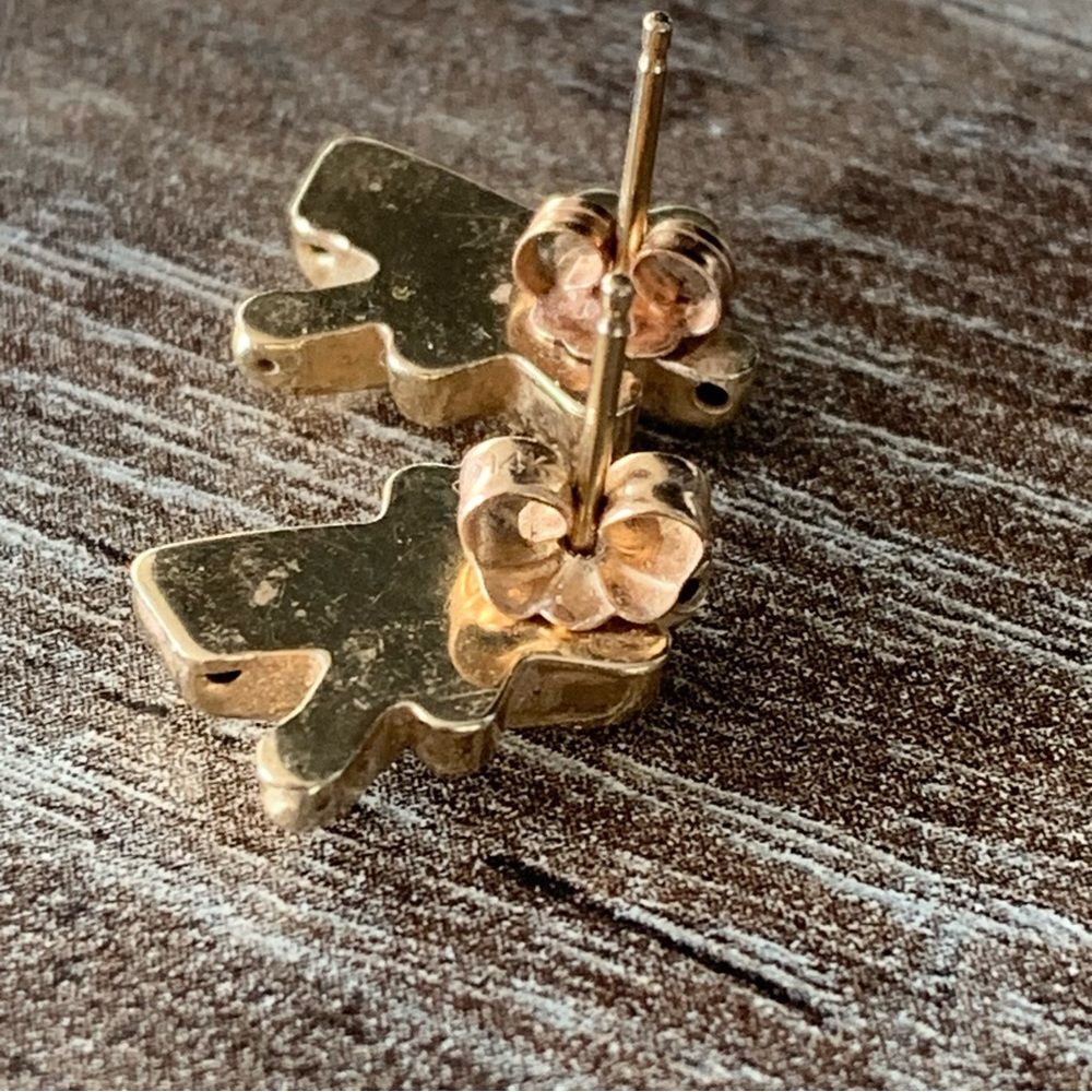 14k Yellow Gold Stud Earrings Sculptural Pierced Abstract Textured Earrings 1.4g - Picture 4 of 11